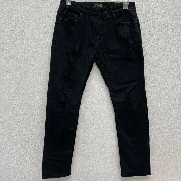Five Four Los Angeles Mens 33 Slim Distressed Jeans Dark Black Denim 12AMRUN